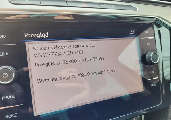 Volkswagen Passat cena 92900 przebieg: 133550, rok produkcji 2018 z Grudziądz małe 667